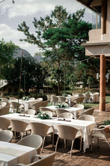 Wedding Ceremony with flowers outside in the garden