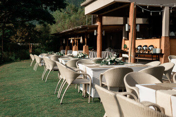 Wedding Ceremony with flowers outside in the garden
