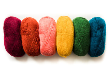 The bundles of yarn in bright trendy colors