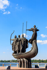 Monument to founders of Kiev on the embankment of the Dnieper river in Kyiv, Ukraine