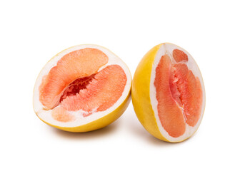 Fruit pomelo isolate on a white background. Two slices of pomelo close-up.
