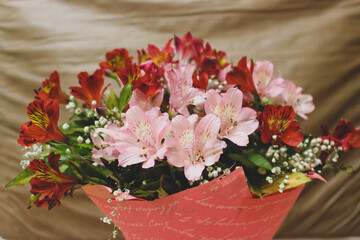 Bouquet of pink and red Alstroemerias