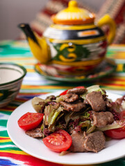  Uyghur fried meat with pepper and vegetables. Asian style