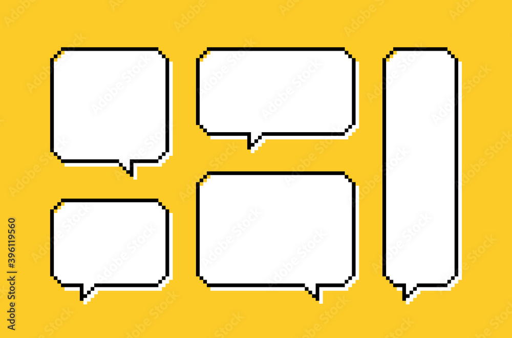 Fototapete set different pixel speech bubble. geometric texting dialogue boxes isolated on transparent backgrou