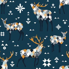 Christmas seamless pattern with deer stock illustration. Abstract, Art, Backgrounds, Celebration, Christmas