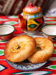  traditional Uzbek bread. Lepeshka - oriental style bread. Eastern cuisine