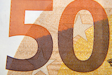 fifty euro money element. macro,  paper money, cash currency.
