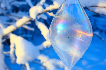 glass christmas tree toy nature background, christmas card finland lapland decor landscape