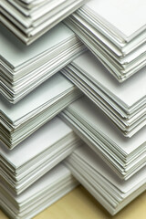 bundles bales of paper documents. stacks packs pile on the desk in the office