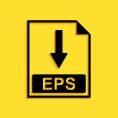 Black EPS file document icon. Download EPS button icon isolated on yellow background. Long shadow style. Vector.