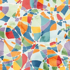 Fototapeta premium Seamless watercolor paint fills negative space between scribbled lines naive children surface design. High quality illustration. Joyful happy craft style. Retro optimistic design.
