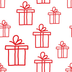 Hand-drawn seamless pattern, gift boxes . Holiday theme Doodle vector illustration