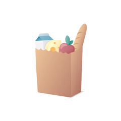 Grocery paper bag. Flat vector illustration. Supermarket shopping. Grocery store. Isolated on white background. 