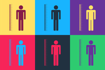 Pop art Measuring height body icon isolated on color background. Vector.