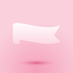 Paper cut Banner ribbon icon isolated on pink background. Paper art style. Vector.