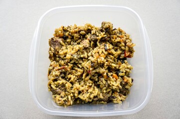 Brown and black wild rice pilaf with meat