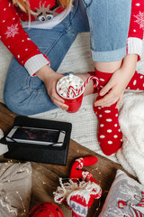 Christmas online holiday remote celebration X mas new year in lockdown coronavirus quarantine covid 19 new normal, social distance, remote communication, stay home vocation, Christmas party online