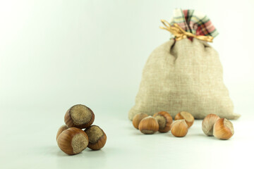 Hazelnut on a white background with space for text