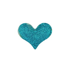 Blue heart isolated on a white background. Composition for Valentine's Day. Top view, copy space, flat lay.	