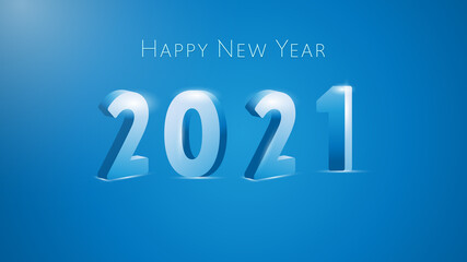 Happy New year 2021 banner blue background 3d text design