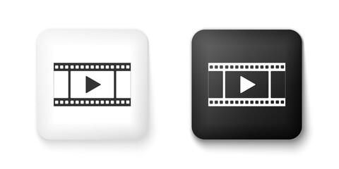 Black and white Play Video icon isolated on white background. Film strip with play sign. Square button. Vector.