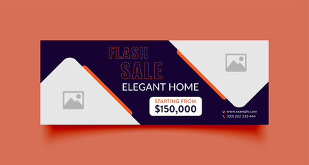 Flash Sale Business facebook cover page timeline web ad banner template with photo place modern layout background and orange shape design - obrazy, fototapety, plakaty