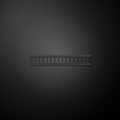 Fototapeta premium Silver Ruler icon isolated on black background. Straightedge symbol. Long shadow style. Vector.