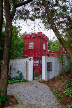 Castillo o prision en el bosque. casa antigua en el bosque.