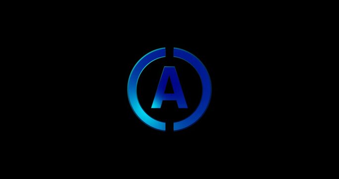Blue color Letter A Company logo animate in black background 4k footage video