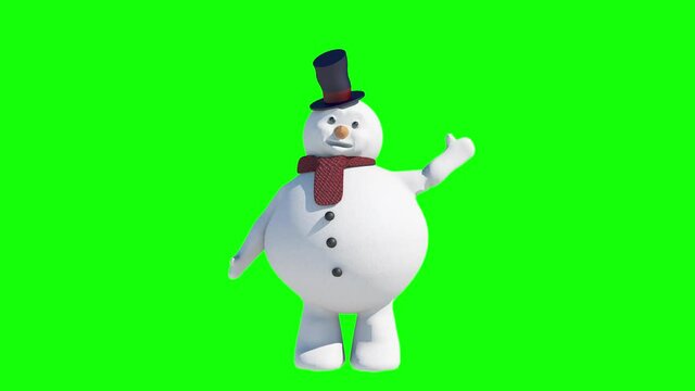 the cartoon snowman waving his hand 3d render 