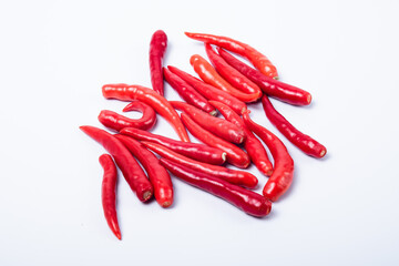 A group of red chili without a stalk. Isolated on white background