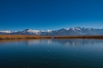 Amazing view to mountains of Alvania from Prespes lakes