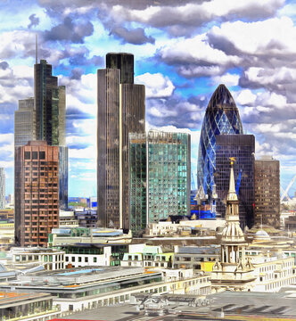 View of London City colorful painting looks like picture, London, UK.