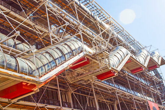 PARIS, FRANCE - October 10, 2016 : Facade of the Centre of Georges Pompidou . The Centre of Georges Pompidou is one of the most famous museums of the modern art in the world