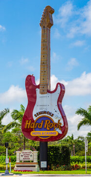 Seminole Hard Rock Hotel And Casino Entrance With Guitar Shaped Sign - Hollywood, Florida, USA