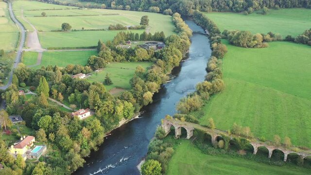 Monmouth Viaduct an old derelict railway viaduct bridge crossing the river Wye in Monmouthshire Wales.