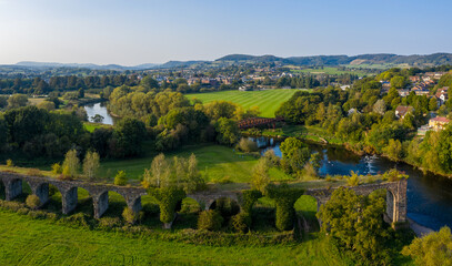 Monmouth Viaduct an old derelict railway viaduct bridge crossing the river Wye in Monmouthshire...
