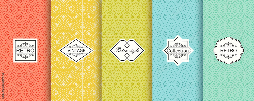 Aufkleber Set of Cute bright seamless patterns. Vector illustration bright design. Abstract seamless geometric pattern on vibrant background.