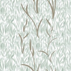 seamless pattern with branches and grass - 396145985