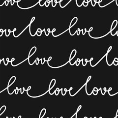 Naklejka na ściany i meble Valentines hand drawn seamless pattern design. Simple black and white love background. Text line vector wallpaper.
