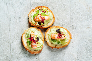canape with cream cheese and shrimps
