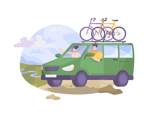 Obraz na płótnie Canvas Bikes On Minivan Composition