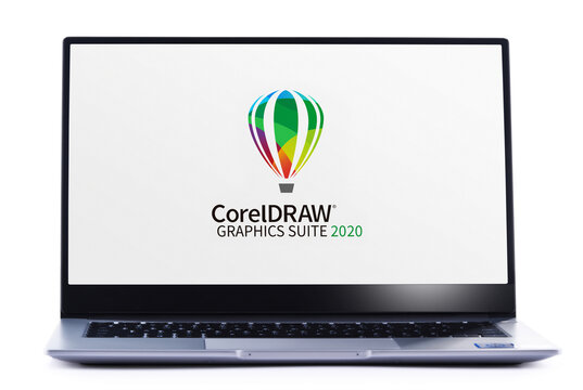 Laptop computer displaying logo of  CorelDraw Graphics Suite