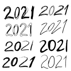 Big Set of 2021 text sign lettering for New Year. 2021 number template collection for new year made in ink by hand. Calligraphy for holiday card design. Vector.