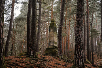 Premysls (Premyslova) mound on the top of sandstone rock formation, Hiking Golden Trail of Bohemian Paradise near Vranov castle Pantheon, Mala Skala, Czech Republic