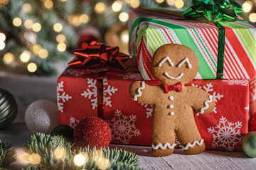 Christmas Decorations with Gingerbread man and Gift Box