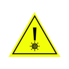 Coronavirus warning and attention icon. Exclamation mark health danger sign, COVID-19 or 2019-nCoV epidemic and pandemic symbol. Simple flat logo template for medical Infographic. Isolated vector