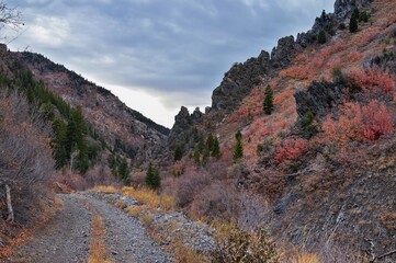 Provo Peak mountain views looking up to the top from Rock Canyon by Slide Canyon, Slate Canyon,...
