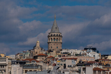 galata tower and blue sky, istanbul galata tower
