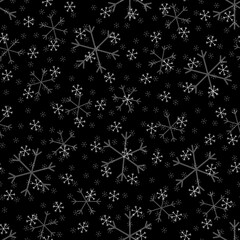 Seamless Christmas pattern doodle with hand random drawn snowflakes.Wrapping paper for presents, funny textile fabric print, design,decor, food wrap, backgrounds. new year.Raster copy.Black, white